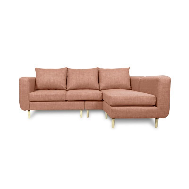 SOFAS HOME - SECCIONAL BOLLEN CHENILLE TIPO LINO PALO ROSA 3 CUERPOS