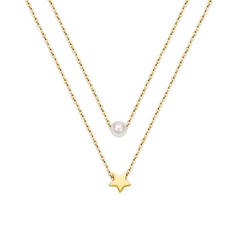 LUX JOYAS - Collar Baño Oro Amarillo 18k Doble Perla Estrella