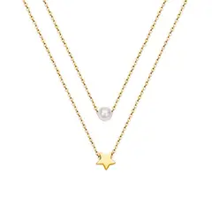 LUX JOYAS - Collar Baño Oro Amarillo 18k Doble Perla Estrella