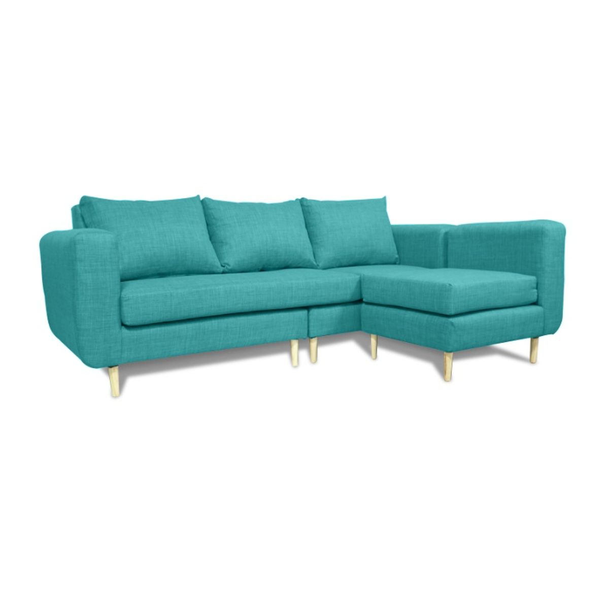 SOFAS HOME - SECCIONAL BOLLEN CHENILLE TIPO LINO TURQUESA 3 CUERPOS