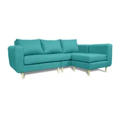 SOFAS HOME - SECCIONAL BOLLEN CHENILLE TIPO LINO TURQUESA 3 CUERPOS