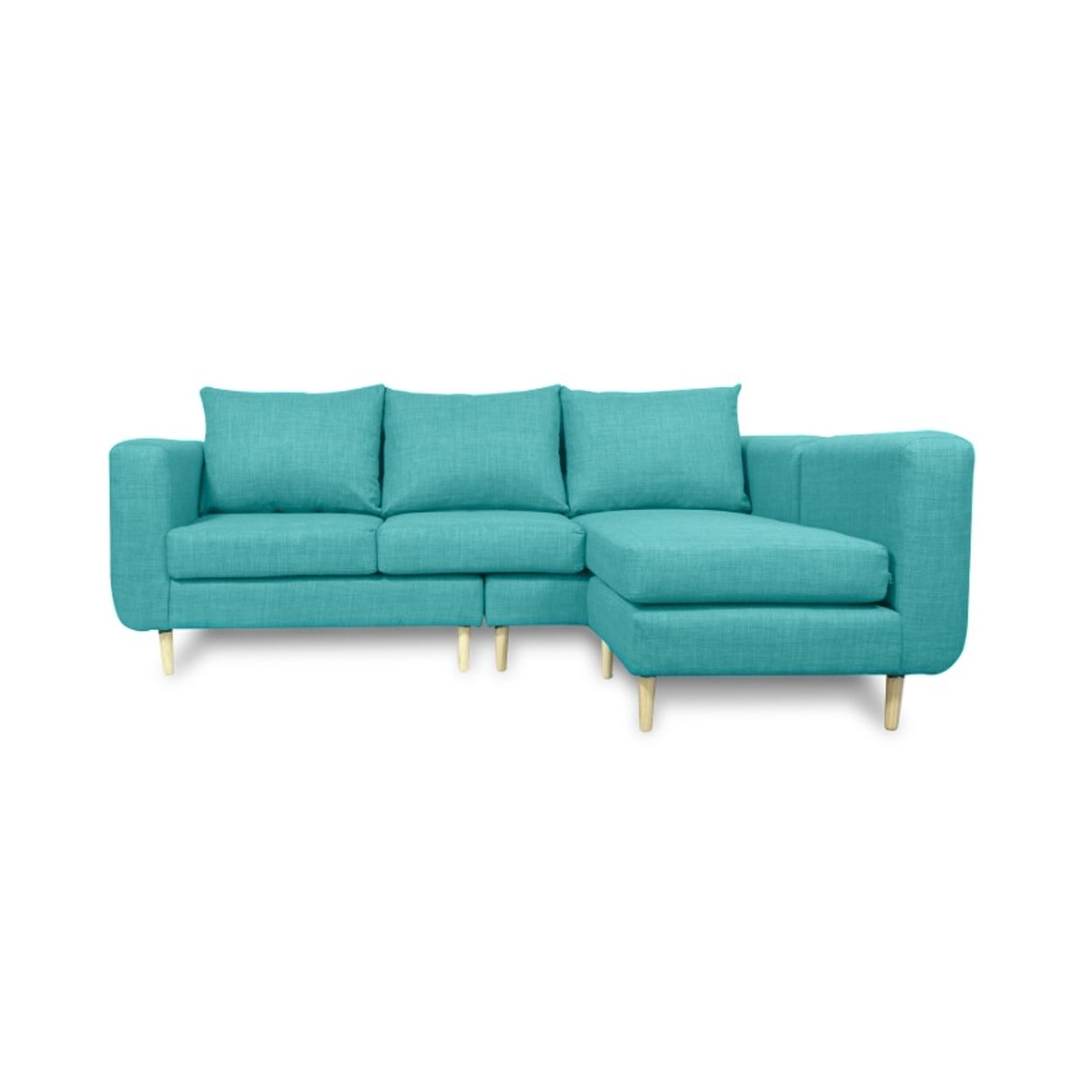 SOFAS HOME - SECCIONAL BOLLEN CHENILLE TIPO LINO TURQUESA 3 CUERPOS