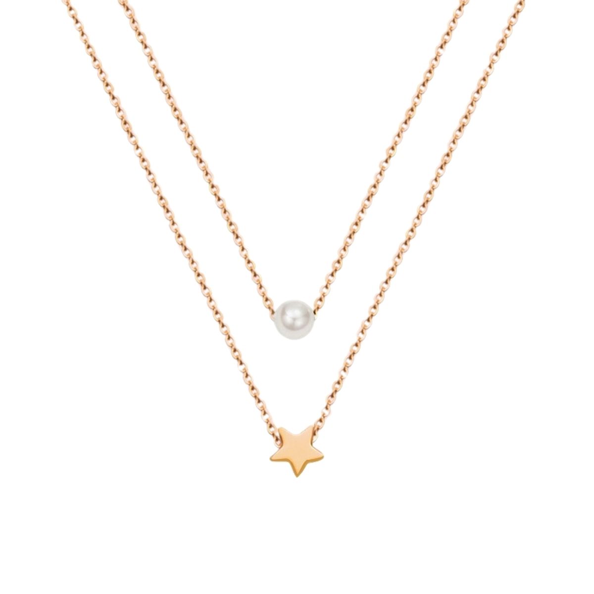 LUX JOYAS - Collar Baño Oro Rosado 18k Doble Perla Estrella