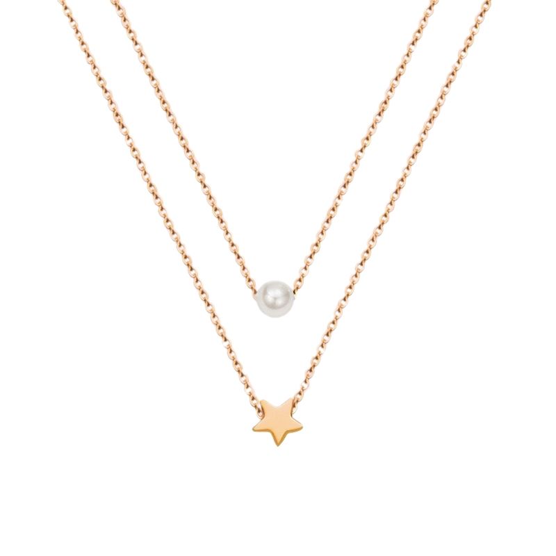 LUX JOYAS - Collar Baño Oro Rosado 18k Doble Perla Estrella
