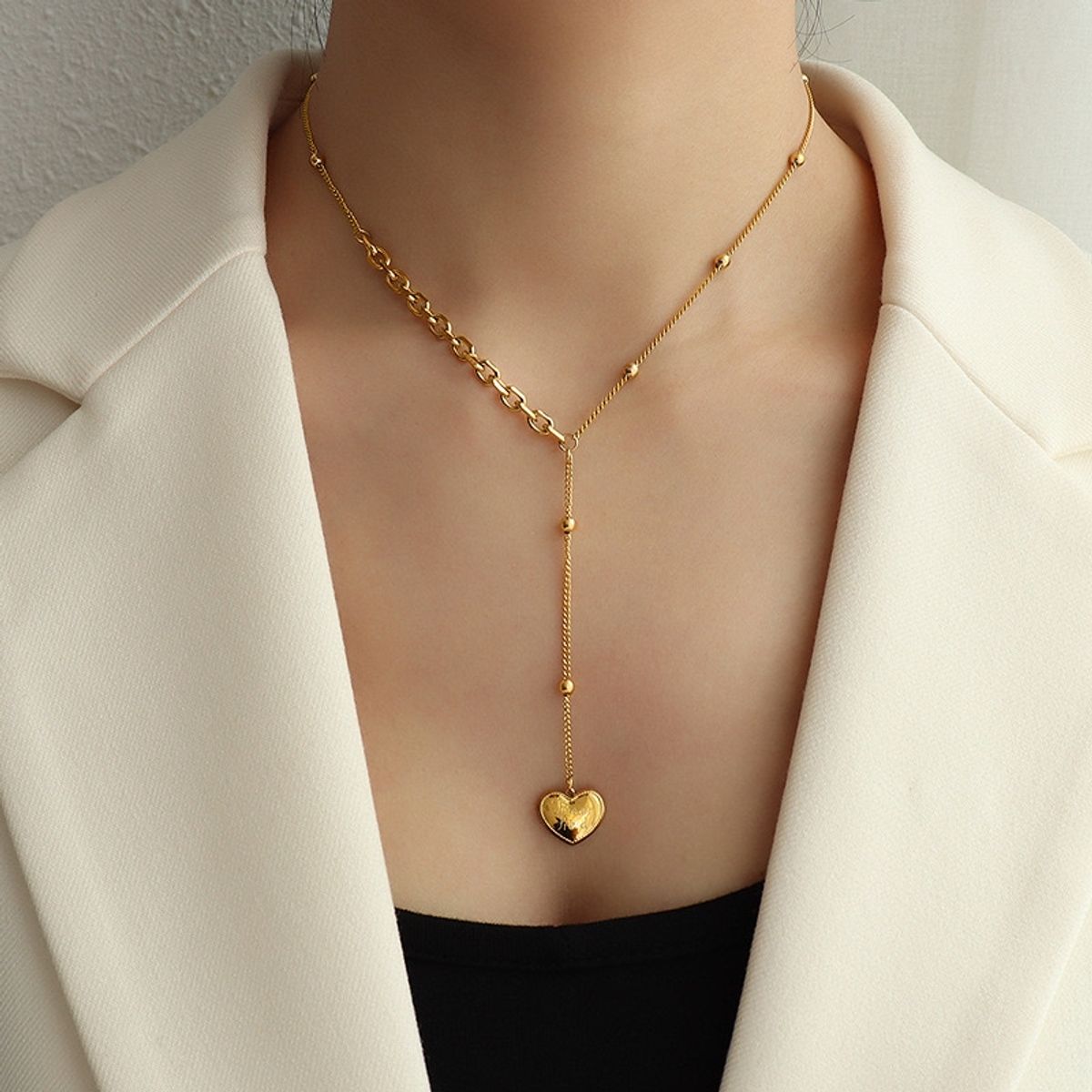 LUX JOYAS - Collar Baño Oro Amarillo 18k Pelotitas Alargue Corazón