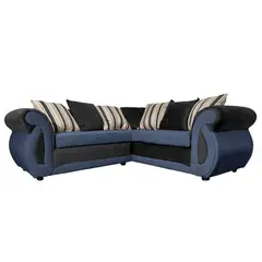 SOFAS HOME - SECCIONAL DOMINGA CHENILLE TIPO LINO AZUL 3 CUERPOS