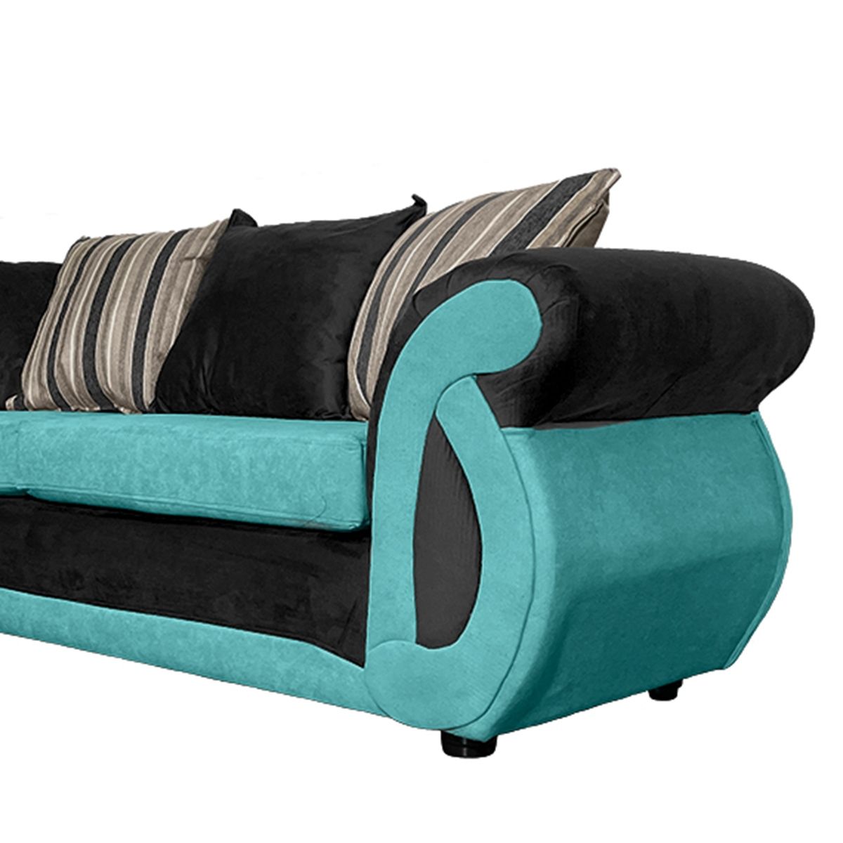 SOFAS HOME - SECCIONAL DOMINGA CHENILLE TIPO LINO TURQUESA 3 CUERPOS