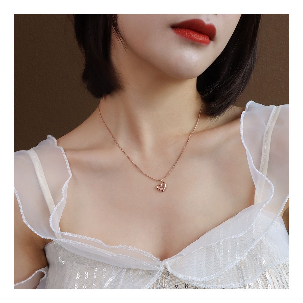 LUX JOYAS - Collar Baño Oro Rosado 18k Corazón Chec