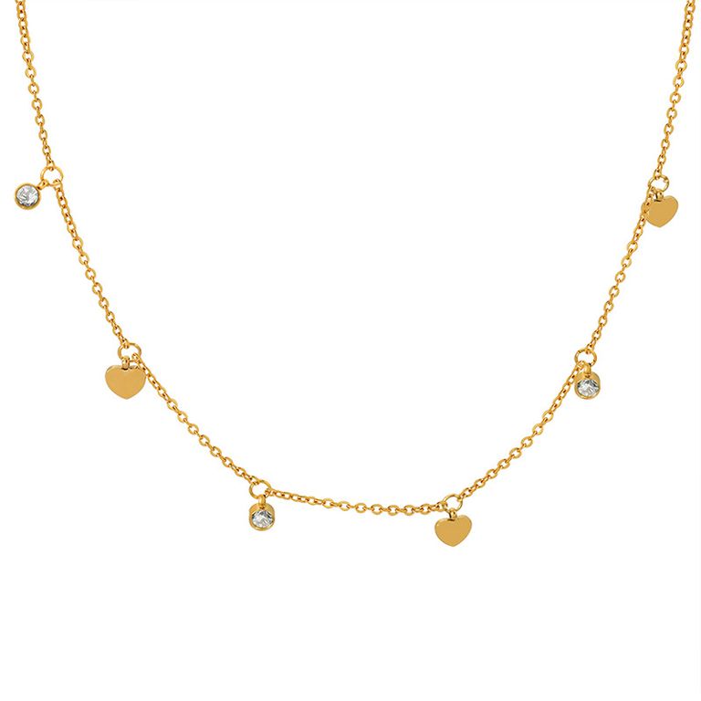 Collar Bano Oro Amarillo 18k Puntos De Luz Corazones Dorado TALLA UNICA