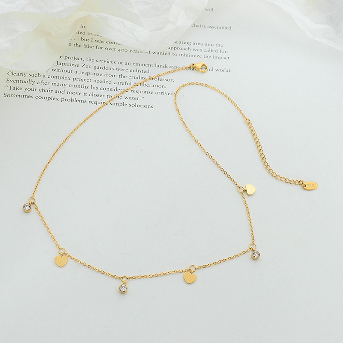 LUX JOYAS - Collar Baño Oro Amarillo 18k Puntos De Luz Corazones