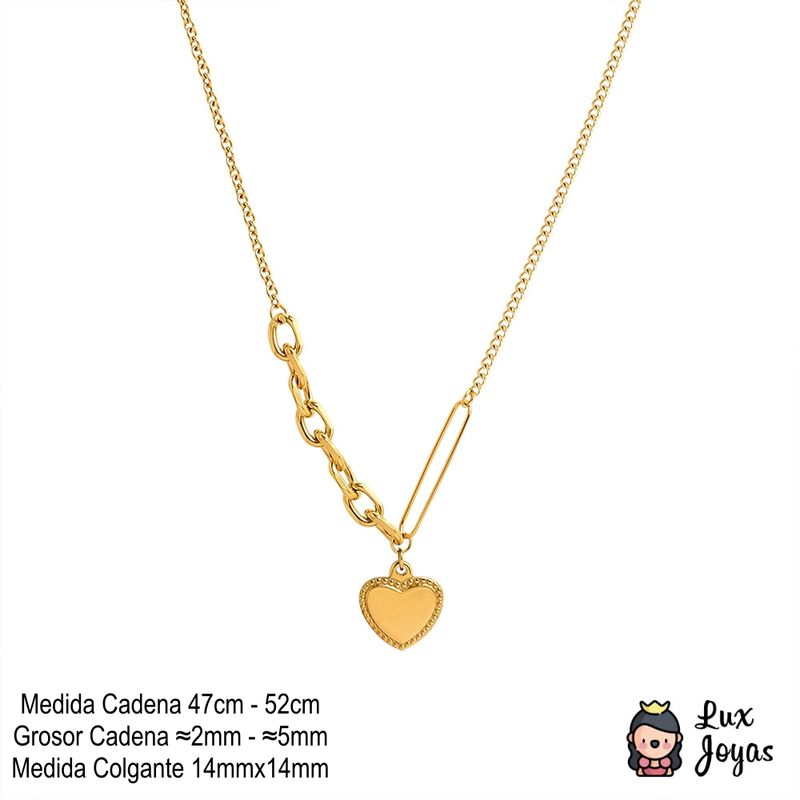 LUX JOYAS - Collar Baño Oro Amarillo 18k Cadena 4 Diseños Corazón
