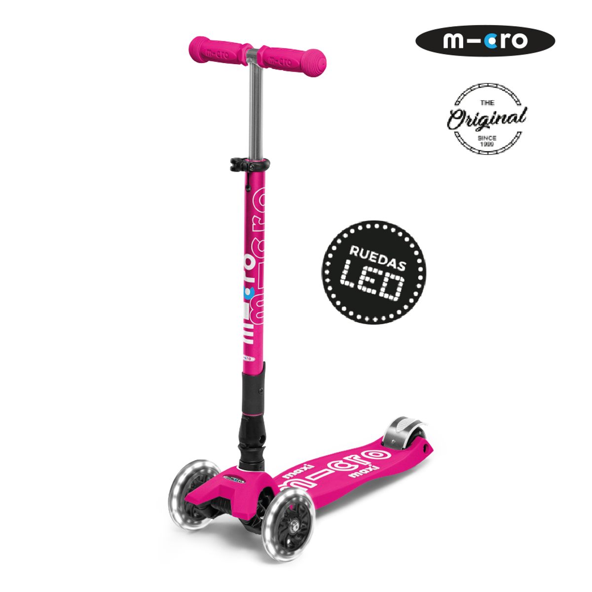 MICRO - Scooter Micro Maxi Deluxe PLEGABLE LED Rosado Fuerte, Niños 5 a 12 años