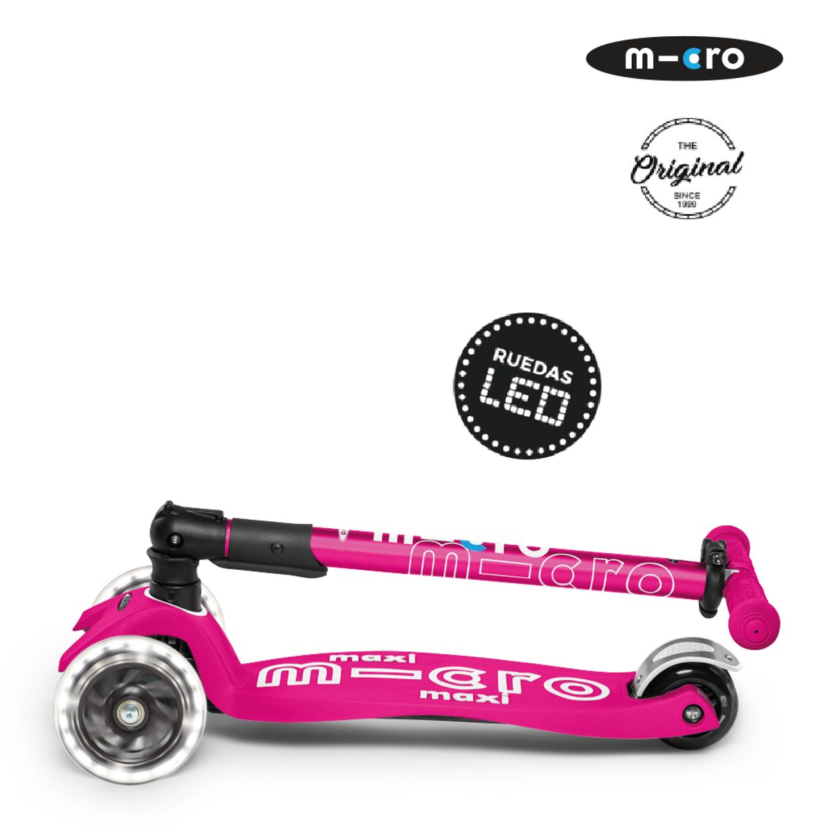 MICRO - Scooter Micro Maxi Deluxe PLEGABLE LED Rosado Fuerte, Niños 5 a 12 años