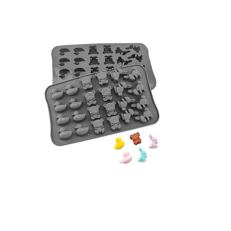Pasteleria - Pack X2 Moldes De Chocolate Molde Silicona Conejo Oso Pato