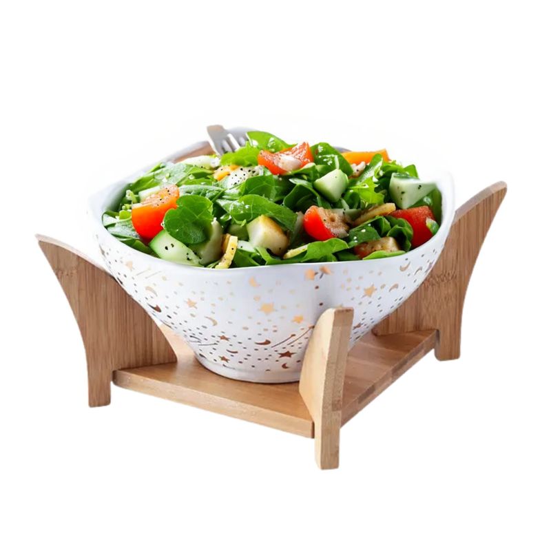 GENERICO - Bowl Ensaladera Redonda De Cerámica Blanco Con Soporte