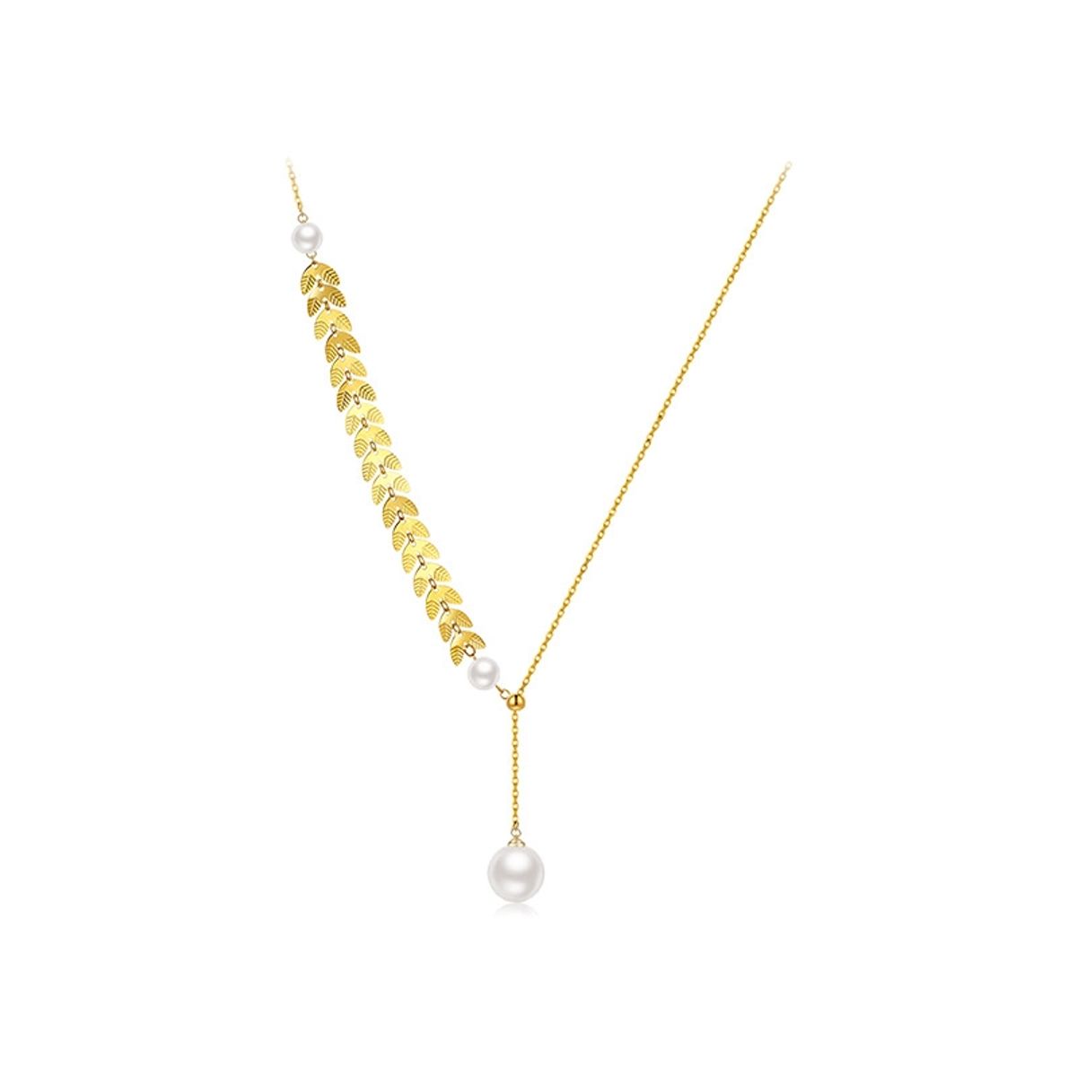 LUX JOYAS - Collar Baño Oro Amarillo 18k Perla Hojas Ajustable