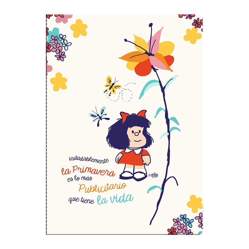 GENERICO - Libreta Tapa Blanca Grande Mafalda entre flores