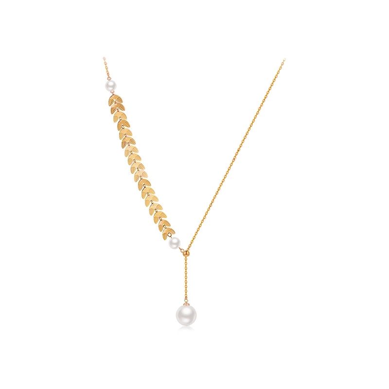 LUX JOYAS - Collar Baño Oro Rosado 18k Perla Hojas Ajustable