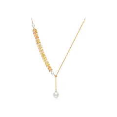 LUX JOYAS - Collar Baño Oro Rosado 18k Perla Hojas Ajustable