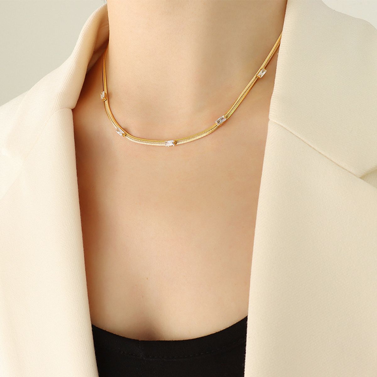 LUX JOYAS - Collar Baño Oro Amarillo 18k Cintillo Circones