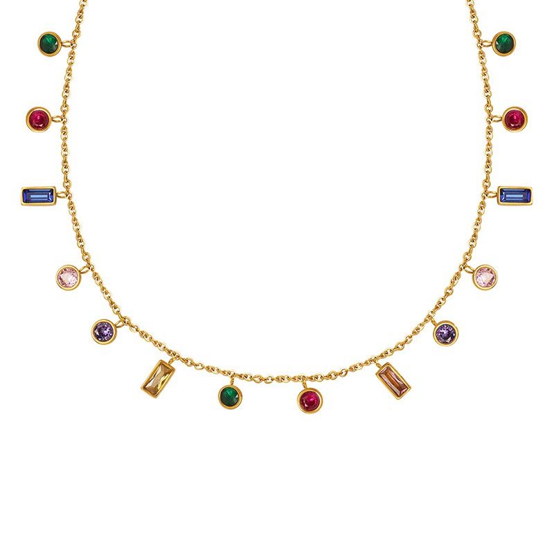 LUX JOYAS - Collar Baño Oro Amarillo 18k Circones Formas Colores