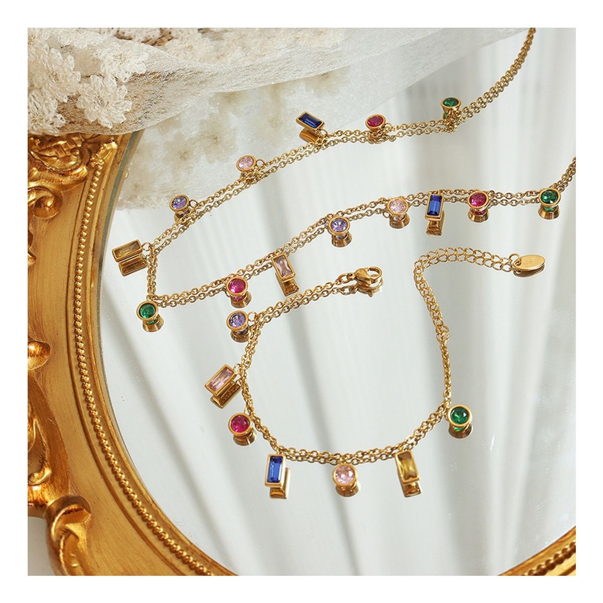 LUX JOYAS - Collar Baño Oro Amarillo 18k Circones Formas Colores