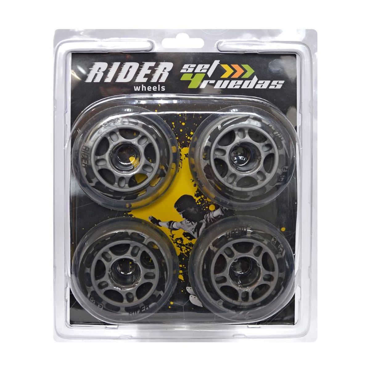 RIDER - SET 4 RUEDAS RIDER REPUESTO TRANSPARENTE 76MM