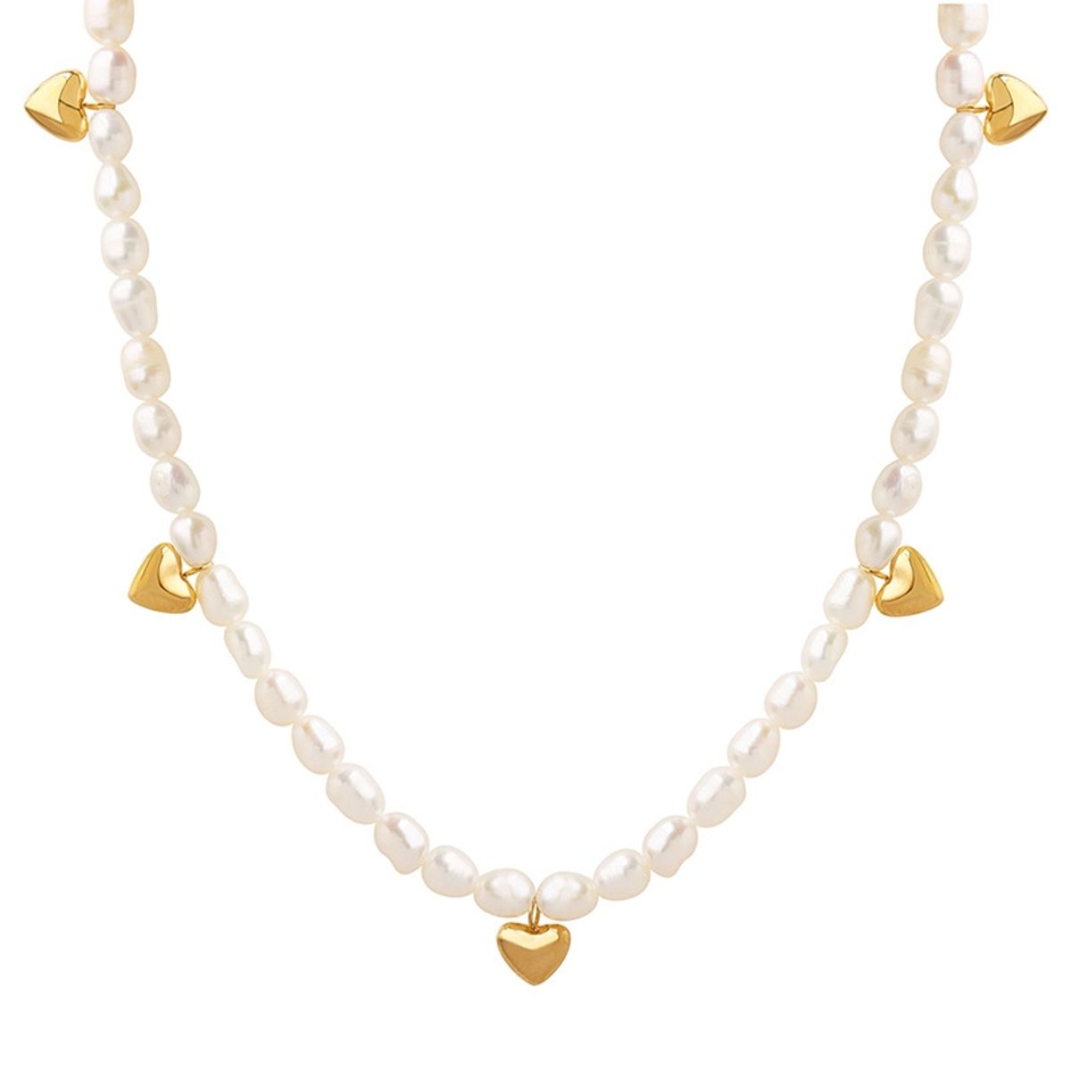 LUX JOYAS - Collar Baño Oro Amarillo 18k Choker Perlas Agua Dulce Corazones