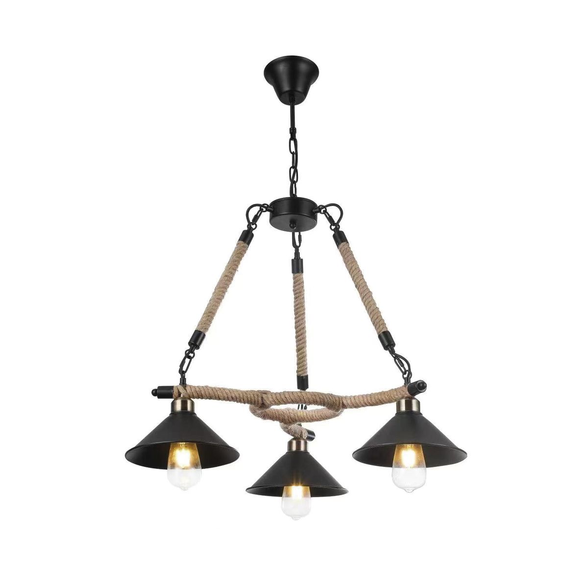 HB LEDS - Lámpara Colgante Triple Cáñamo Industrial Porta E-27 Incluye Ampolleta