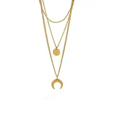 LUX JOYAS - Collar Baño Oro Amarillo 18k Triple Diseño Luna Estrella Madi