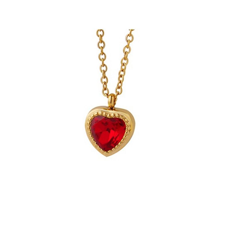 LUX JOYAS - Collar Baño Oro Amarillo 18k Corazón Circón Rubí