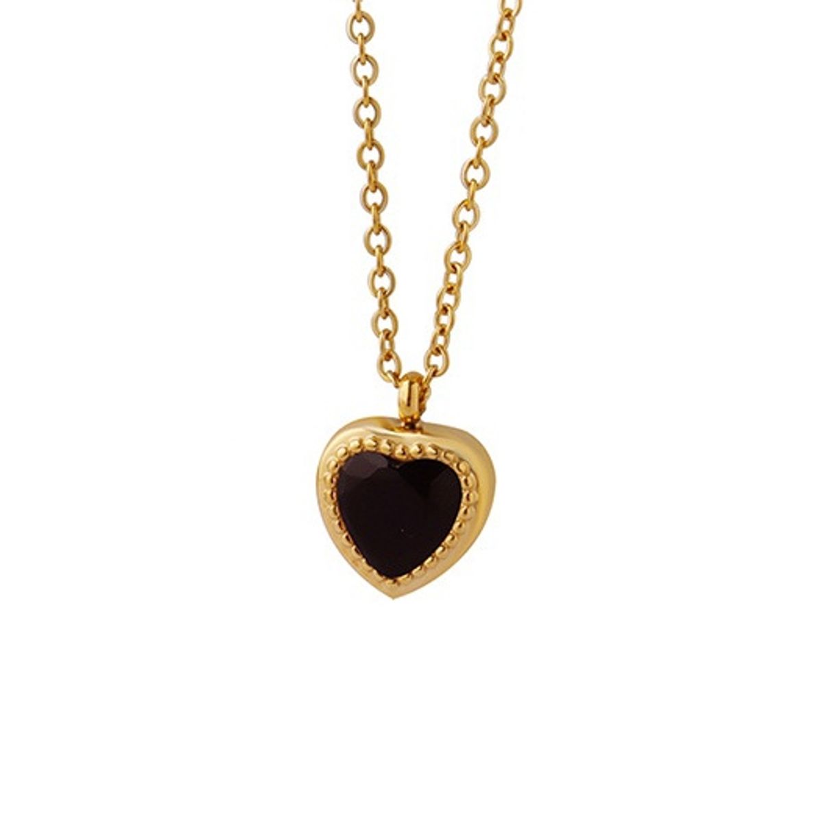 LUX JOYAS - Collar Baño Oro Amarillo 18k Corazón Circón Ónix