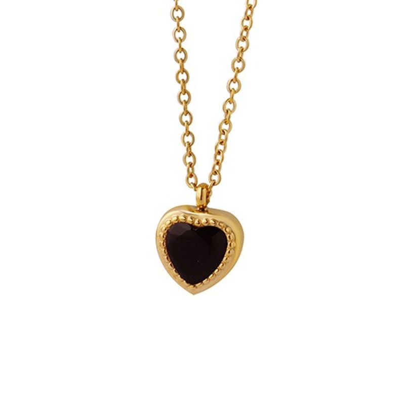LUX JOYAS - Collar Baño Oro Amarillo 18k Corazón Circón Ónix