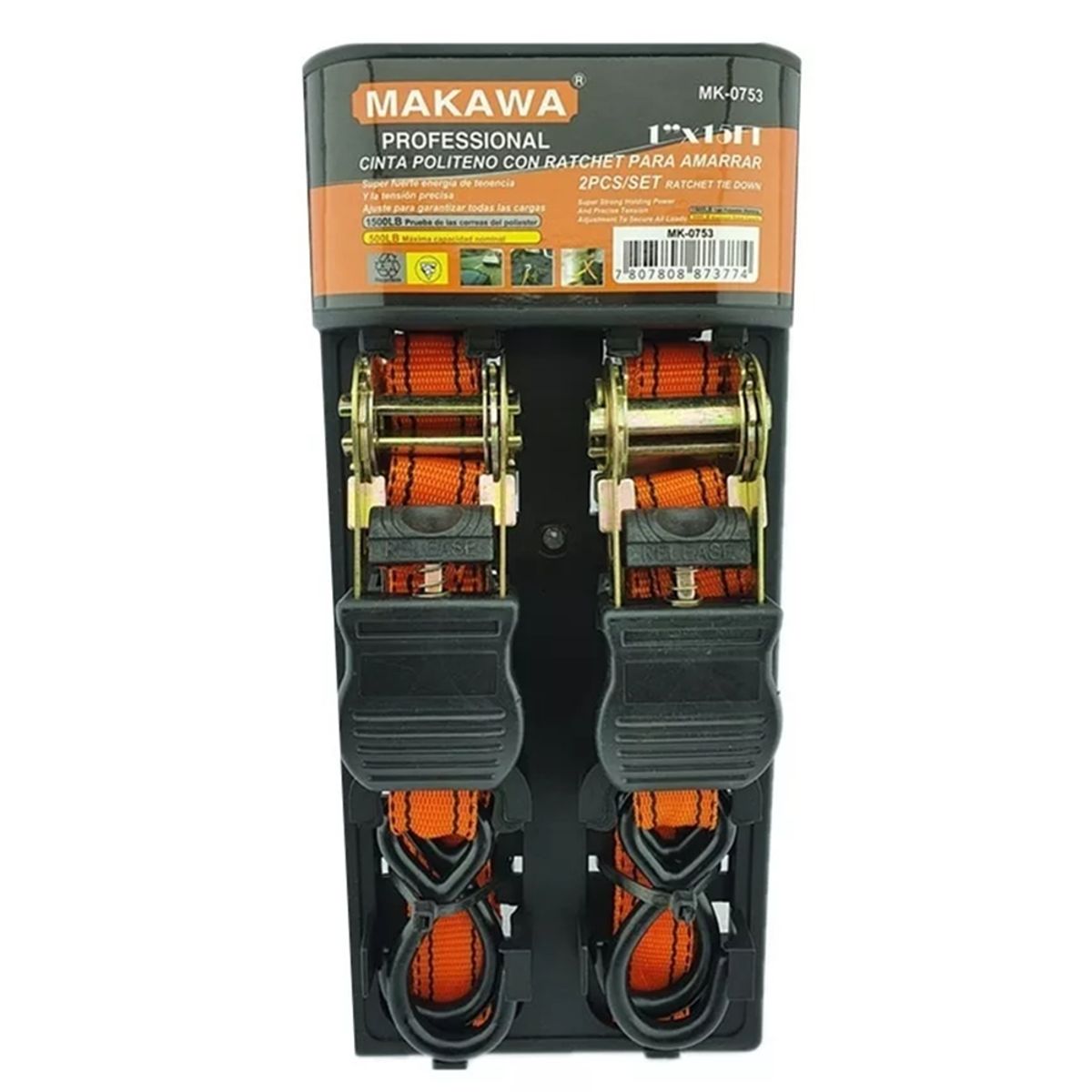 MAKAWA - Juego 2 Eslinga Cinta Amarre Con Ratchet 1puLG X 15ft Makawa