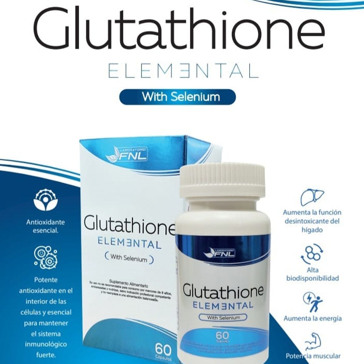 FNL - Glutathione / Glutation Elemental Fnl 1 Frasco 60 Caps C/ Selenio.