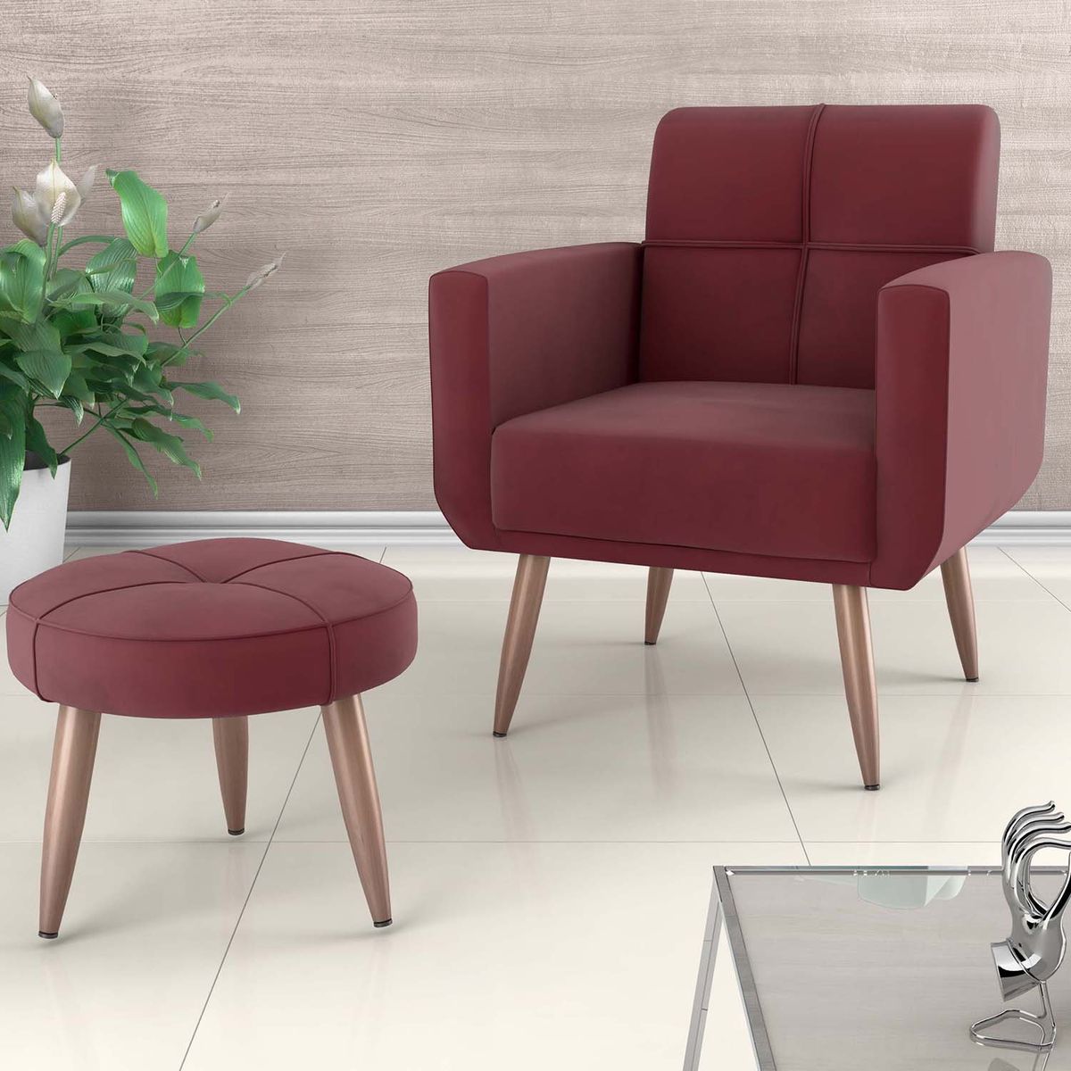 VEKKAHOME - SET POLTRONA+1 POUF HAVANA