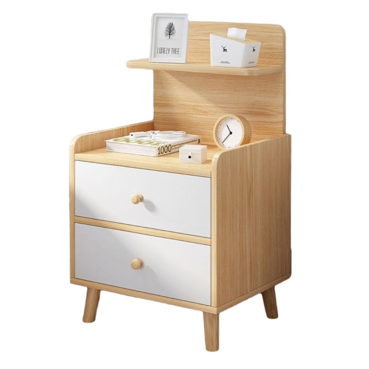 HOMER DESIGN - Velador Vanguardia 2 Cajones Bicolor 45*40*70 Con Respaldo