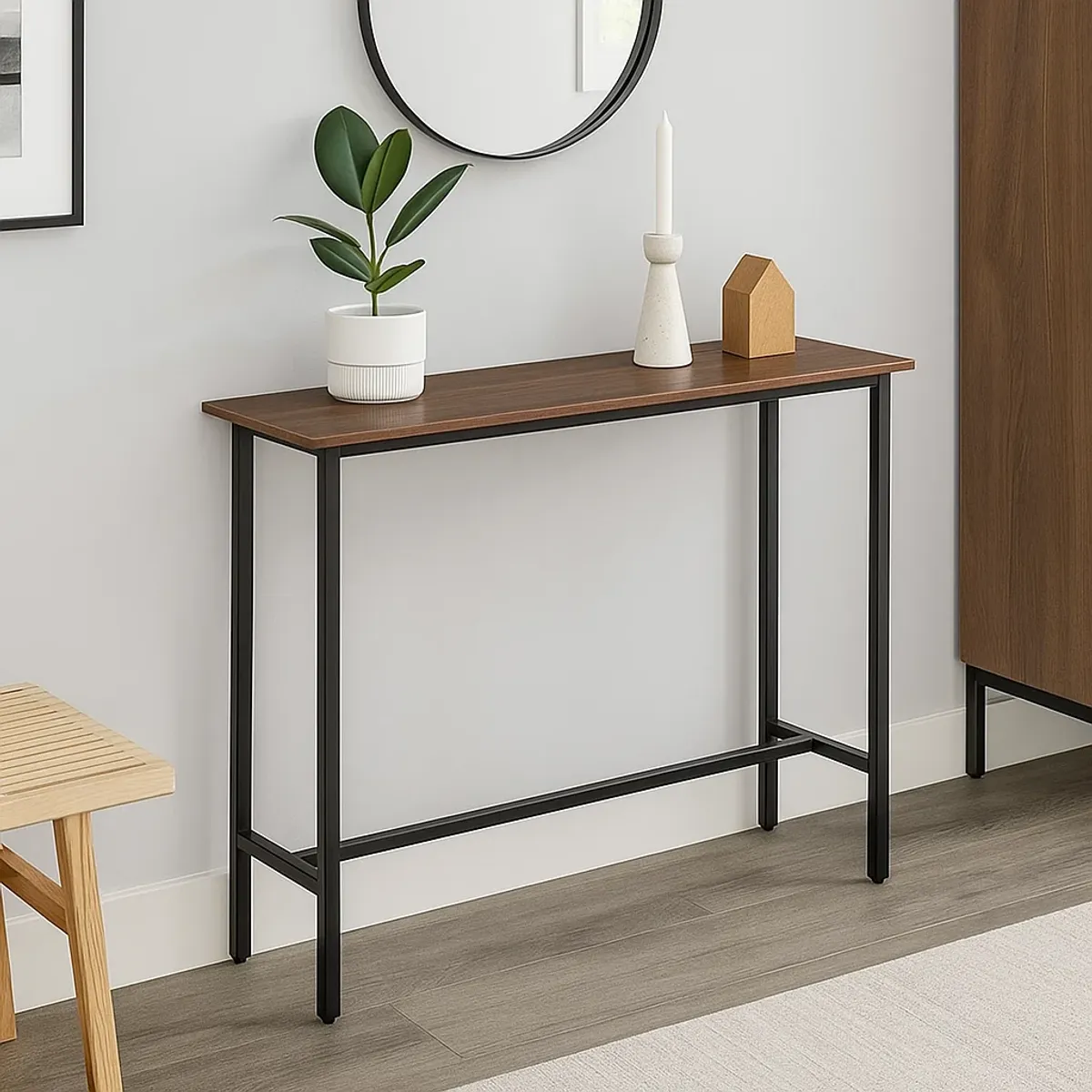 KLIK - Mesa de Arrimo o Bar Alta Rustica Madera Oscura y Fierro Walnut