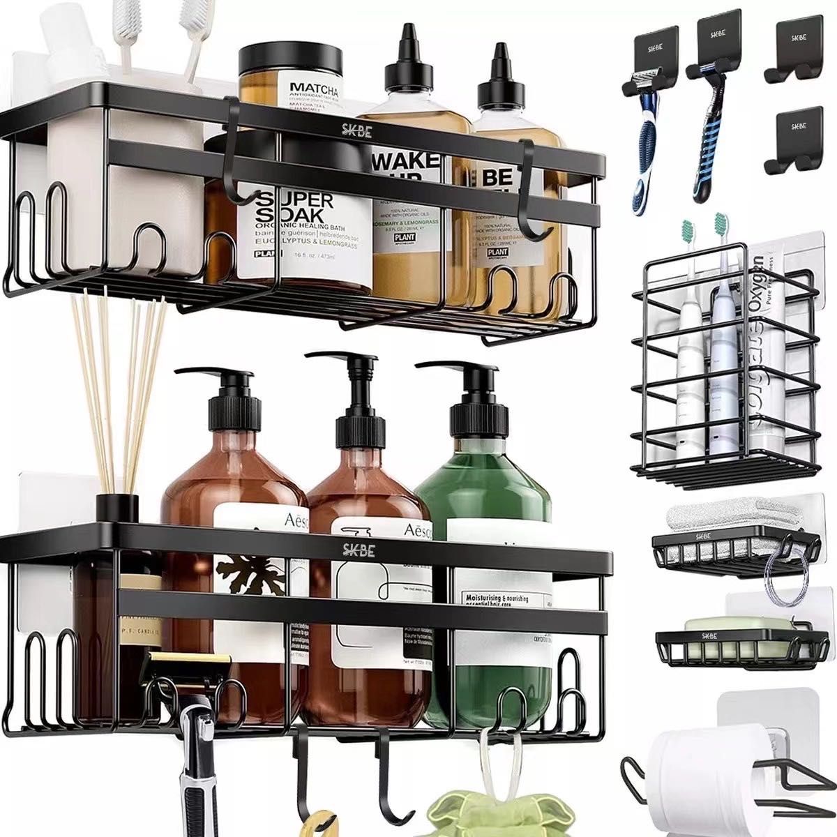 EVERSO - Set 5 Organizadores Esquineros De Ducha Colgadores Jaboneras Negro