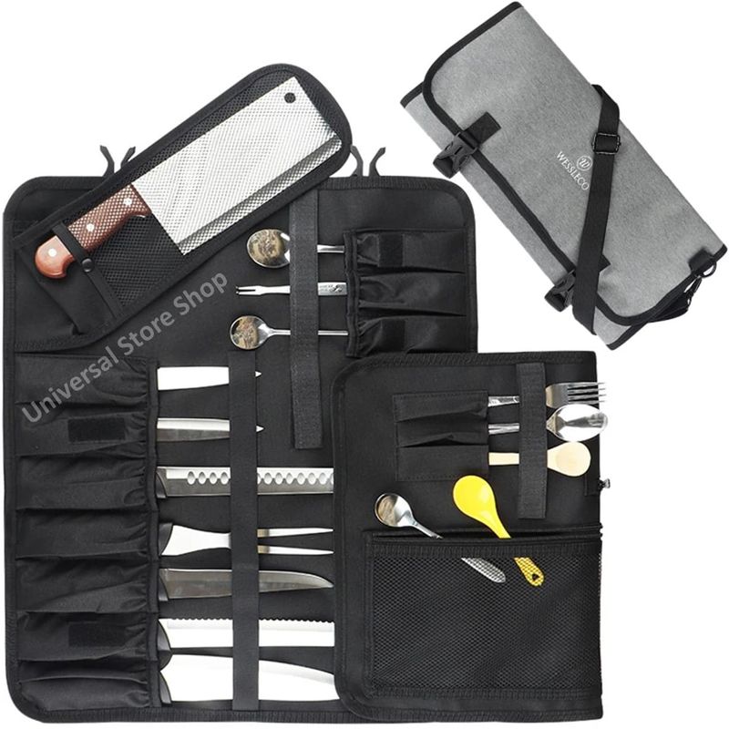 GENERICO - Bolso Porta Cuchillo Cocina Chef Parrilla Asado Picnic  Gris