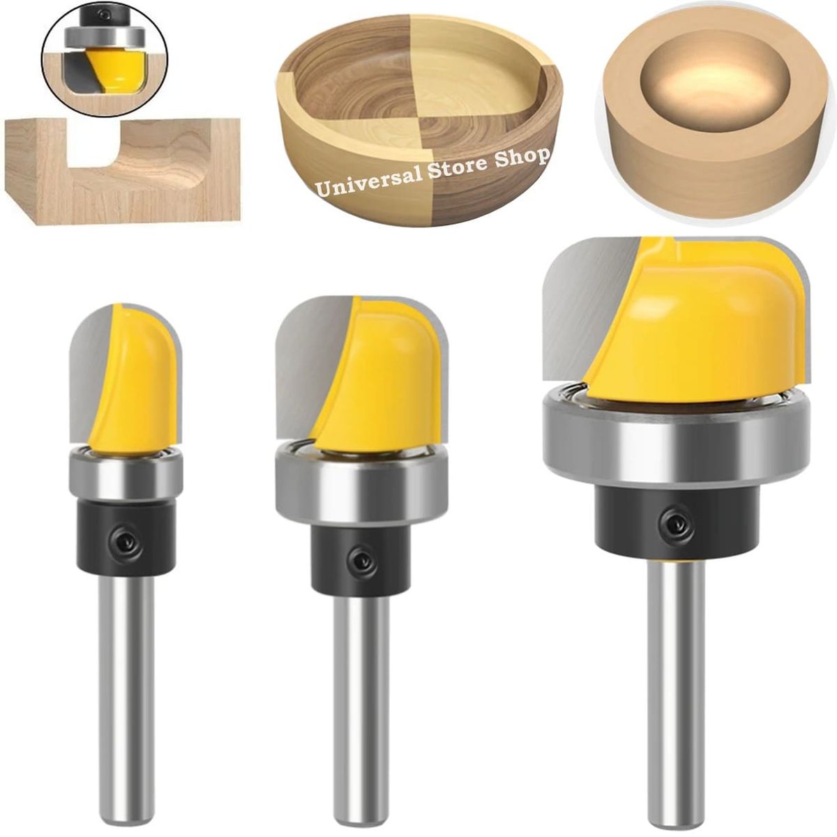 GENERICO - 3 Brocas Fresa Rebaje Bandeja Madera Redonda 1/4 6.35mm