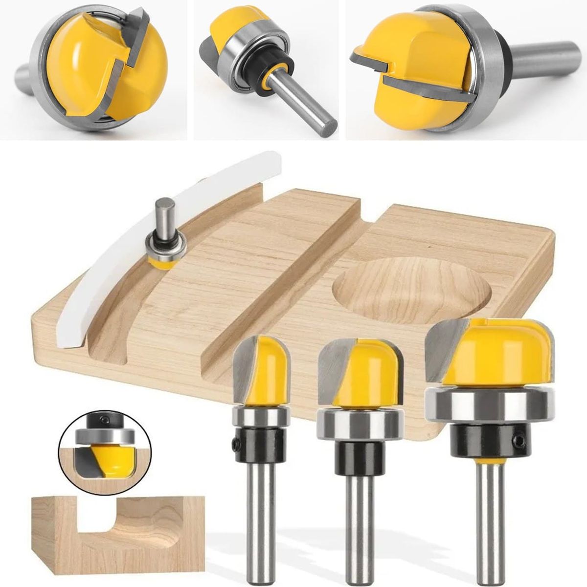 GENERICO - 3 Brocas Fresa Rebaje Bandeja Madera Redonda 1/4 6.35mm