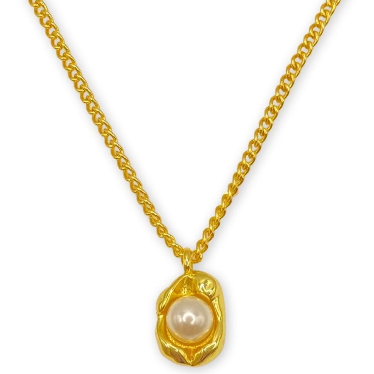 GENERICO - Collar Dije Perla Cadena Grumet Plata S925 Baño En Oro Caja