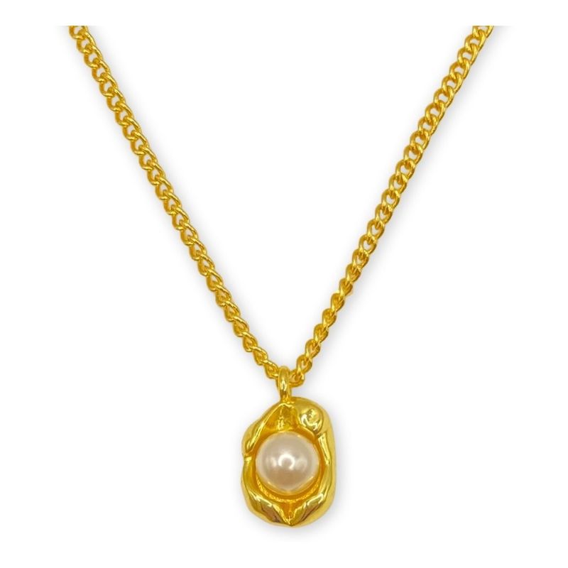 GENERICO - Collar Dije Perla Cadena Grumet Plata S925 Baño En Oro Caja
