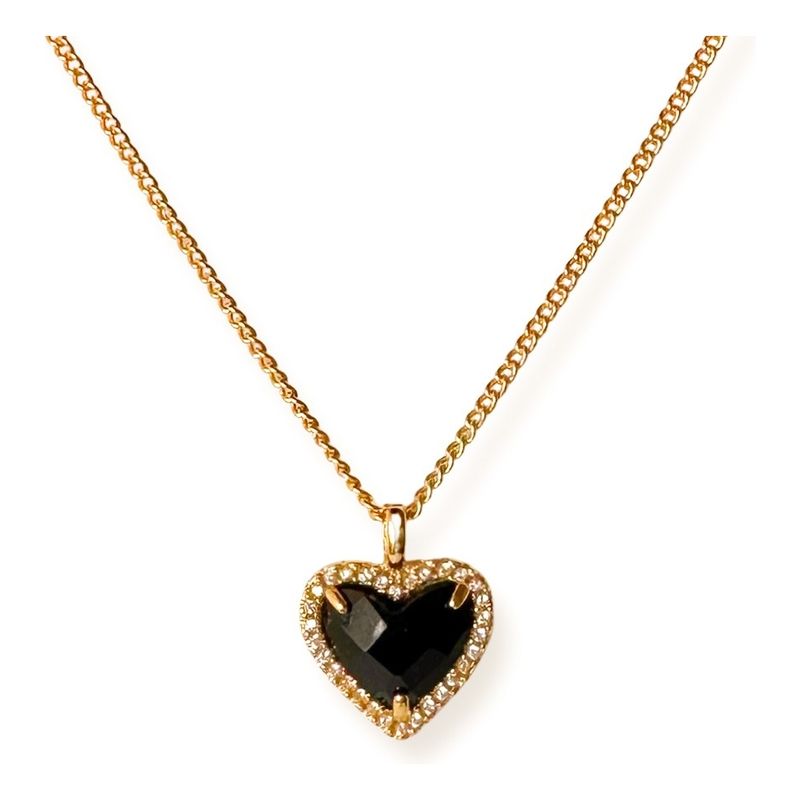 GENERICO - Collar Dama Corazón Onix Circones Plata S925 Baño Oro +caja