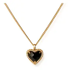 GENERICO - Collar Dama Corazón Onix Circones Plata S925 Baño Oro +caja