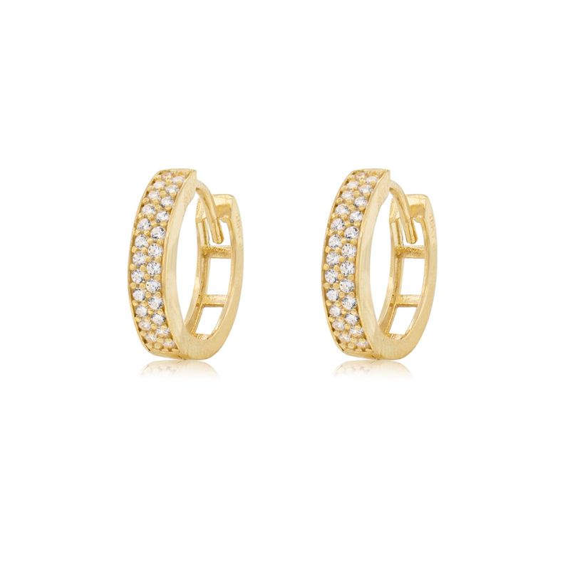 JB JOYAS BARON - Aros de Oro Amarillo 18kt Argollas Doble Riel Circonita