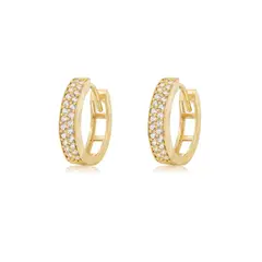 JB JOYAS BARON - Aros de Oro Amarillo 18kt Argollas Doble Riel Circonita