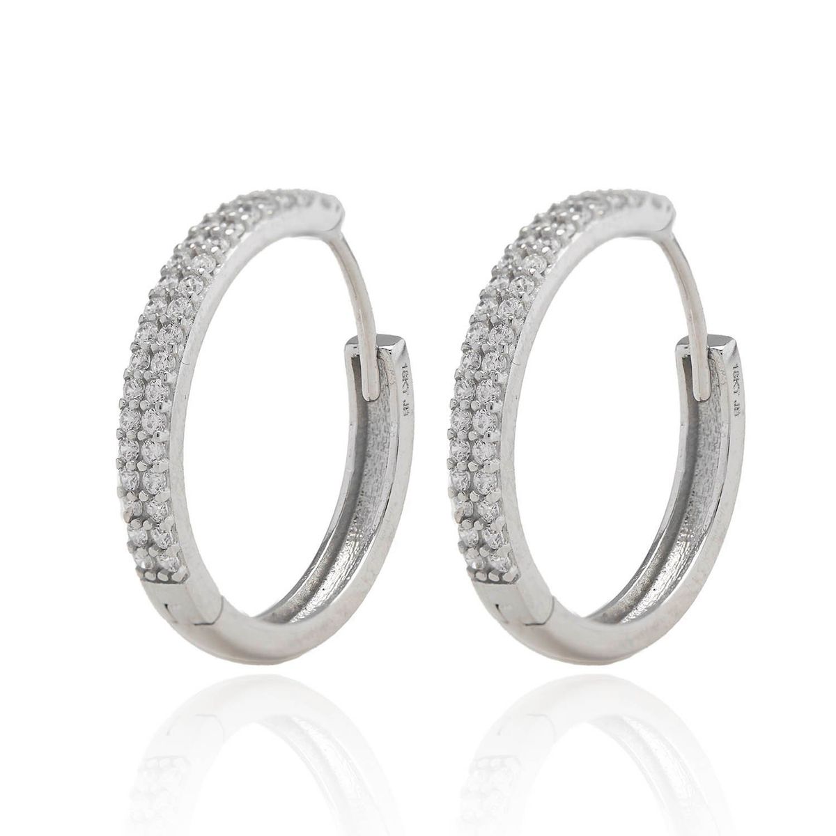 JB JOYAS BARON - Aros de Oro Blanco 18kt Argolla Grifa con Circon