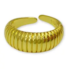 GENERICO - Anillo Grueso Inflado Bombé Líneas Plata S925 Baño Oro Caja